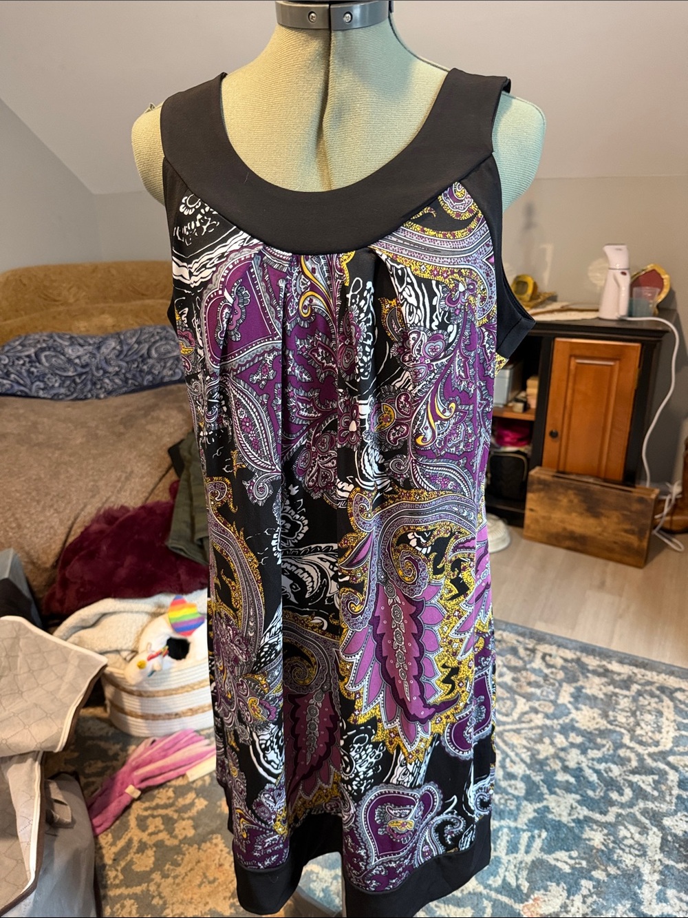 Robbie Bee Paisley Tank Dress in Purple and Black